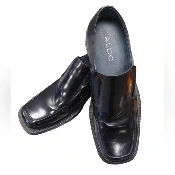 Aldo Black Leather Loafers - Picture 1 of 7